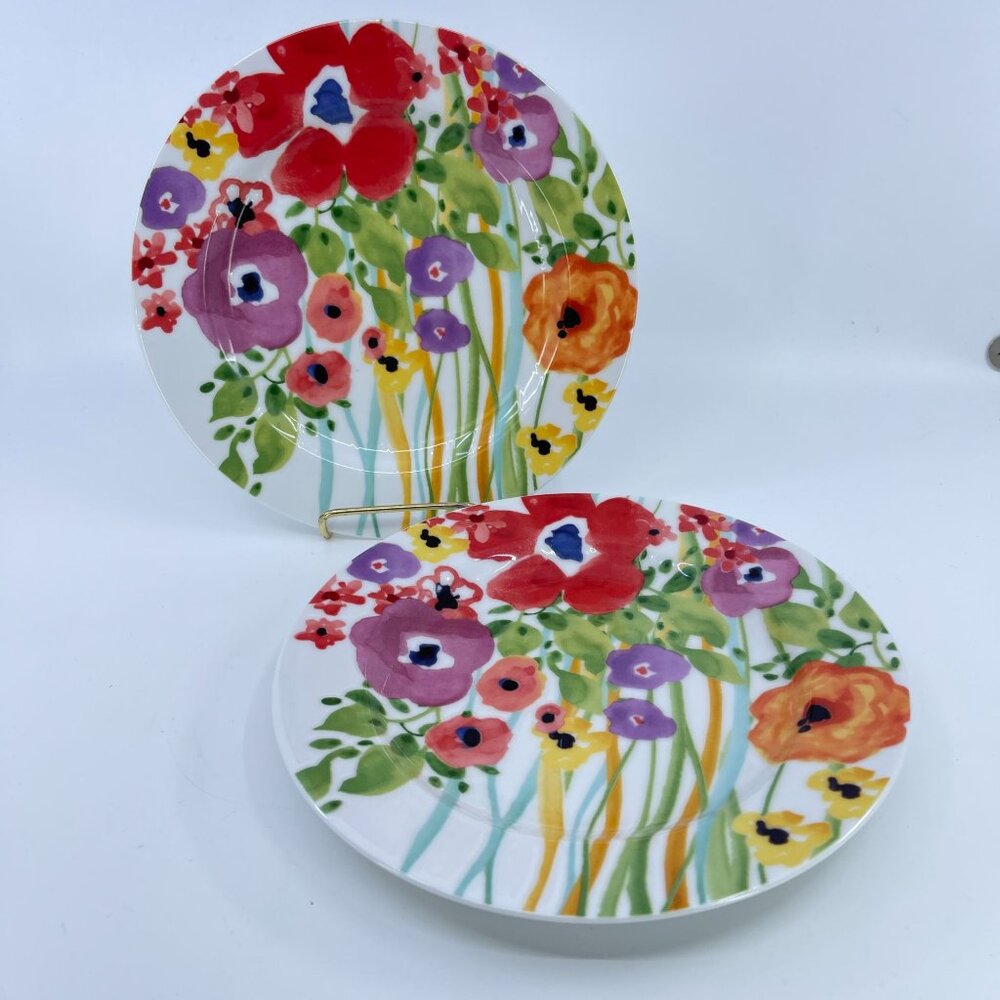 vintage anthropologie "verdant acres" salad plates watercolor poppies design 2